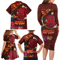 American Samoa Manulele Tausala Nu'uuli Family Matching Long Sleeve Bodycon Dress and Hawaiian Shirt Tatau Art Pattern with Tropical Plants LT03 - Polynesian Pride