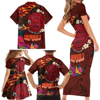 American Samoa Manulele Tausala Nu'uuli Family Matching Short Sleeve Bodycon Dress and Hawaiian Shirt Tatau Art Pattern with Tropical Plants LT03 - Polynesian Pride