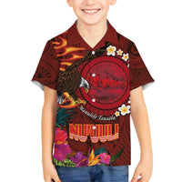 American Samoa Manulele Tausala Nu'uuli Family Matching Summer Maxi Dress and Hawaiian Shirt Tatau Art Pattern with Tropical Plants