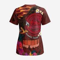 American Samoa Manulele Tausala Nu'uuli Scrub Top Tatau Art Pattern with Tropical Plants - Polynesian Pride