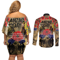 Australia and New Zealand ANZAC Day Couples Matching Off Shoulder Short Dress and Long Sleeve Button Shirt Kangaroo and Kiwi Bird Soldier-Honor and Remember Vintage Style LT03 - Polynesian Pride