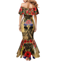 Australia and New Zealand ANZAC Day Family Matching Mermaid Dress and Hawaiian Shirt Kangaroo and Kiwi Bird Soldier-Honor and Remember Vintage Style LT03 - Polynesian Pride