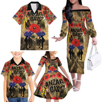 Australia and New Zealand ANZAC Day Family Matching Off The Shoulder Long Sleeve Dress and Hawaiian Shirt Kangaroo and Kiwi Bird Soldier-Honor and Remember Vintage Style LT03 - Polynesian Pride