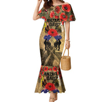 Australia and New Zealand ANZAC Day Mermaid Dress Kangaroo and Kiwi Bird Soldier-Honor and Remember Vintage Style LT03 Women Beige - Polynesian Pride