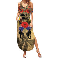Australia and New Zealand ANZAC Day Summer Maxi Dress Kangaroo and Kiwi Bird Soldier-Honor and Remember Vintage Style LT03 Women Beige - Polynesian Pride