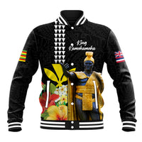 Hawaii King Kamehameha Day Baseball Jacket Kanaka Maoli Hibiscus Flower and Kakau Pattern