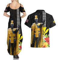 Hawaii King Kamehameha Day Couples Matching Summer Maxi Dress and Hawaiian Shirt Kanaka Maoli Hibiscus Flower and Kakau Pattern