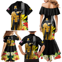 Hawaii King Kamehameha Day Family Matching Mermaid Dress and Hawaiian Shirt Kanaka Maoli Hibiscus Flower and Kakau Pattern