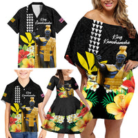 Hawaii King Kamehameha Day Family Matching Off Shoulder Short Dress and Hawaiian Shirt Kanaka Maoli Hibiscus Flower and Kakau Pattern LT03 - Polynesian Pride