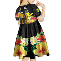 Hawaii King Kamehameha Day Kid Short Sleeve Dress Kanaka Maoli Hibiscus Flower and Kakau Pattern