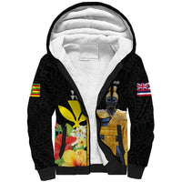 Hawaii King Kamehameha Day Sherpa Hoodie Kanaka Maoli Hibiscus Flower and Kakau Pattern LT03 Unisex Black - Polynesian Pride