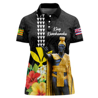 Hawaii King Kamehameha Day Women Polo Shirt Kanaka Maoli Hibiscus Flower and Kakau Pattern LT03 Female Black - Polynesian Pride