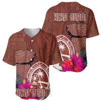 Chamorro Biba Guam Baseball Jersey Latte Stone Tribal and Hibiscus Flower Tapa Pattern
