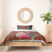 Chamorro Biba Guam Bedding Set Latte Stone Tribal and Hibiscus Flower Tapa Pattern