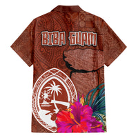 Chamorro Biba Guam Family Matching Off The Shoulder Long Sleeve Dress and Hawaiian Shirt Latte Stone Tribal and Hibiscus Flower Tapa Pattern LT03 - Polynesian Pride