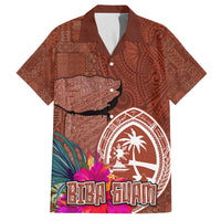Chamorro Biba Guam Family Matching Off Shoulder Maxi Dress and Hawaiian Shirt Latte Stone Tribal and Hibiscus Flower Tapa Pattern LT03 Dad's Shirt - Short Sleeve Brown - Polynesian Pride
