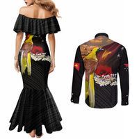 Papua New Guinea Remembrance Day Couples Matching Mermaid Dress and Long Sleeve Button Shirt Bird of Paradise Plumeria Flower and Polynesian Pattern LT03 - Polynesian Pride