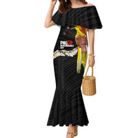 Papua New Guinea Remembrance Day Family Matching Mermaid Dress and Hawaiian Shirt Bird of Paradise Plumeria Flower and Polynesian Pattern LT03 Mom's Dress Black - Polynesian Pride