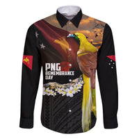 Papua New Guinea Remembrance Day Family Matching Off The Shoulder Long Sleeve Dress and Hawaiian Shirt Bird of Paradise Plumeria Flower and Polynesian Pattern LT03 Dad's Shirt - Long Sleeve Black - Polynesian Pride