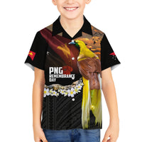 Papua New Guinea Remembrance Day Family Matching Off The Shoulder Long Sleeve Dress and Hawaiian Shirt Bird of Paradise Plumeria Flower and Polynesian Pattern LT03 Son's Shirt Black - Polynesian Pride