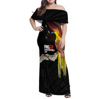 Papua New Guinea Remembrance Day Family Matching Off Shoulder Maxi Dress and Hawaiian Shirt Bird of Paradise Plumeria Flower and Polynesian Pattern LT03 Mom's Dress Black - Polynesian Pride
