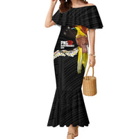 Papua New Guinea Remembrance Day Mermaid Dress Bird of Paradise Plumeria Flower and Polynesian Pattern LT03 Women Black - Polynesian Pride