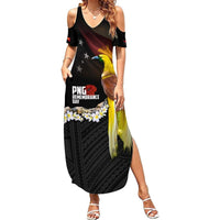 Papua New Guinea Remembrance Day Summer Maxi Dress Bird of Paradise Plumeria Flower and Polynesian Pattern LT03 Women Black - Polynesian Pride