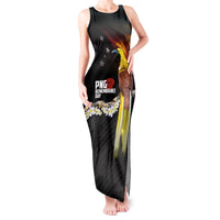 Papua New Guinea Remembrance Day Tank Maxi Dress Bird of Paradise Plumeria Flower and Polynesian Pattern LT03 Women Black - Polynesian Pride