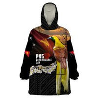 Papua New Guinea Remembrance Day Wearable Blanket Hoodie Bird of Paradise Plumeria Flower and Polynesian Pattern LT03 One Size Black - Polynesian Pride