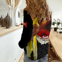 Papua New Guinea Remembrance Day Women Casual Shirt Bird of Paradise Plumeria Flower and Polynesian Pattern LT03 - Polynesian Pride