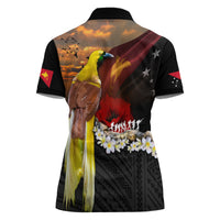 Papua New Guinea Remembrance Day Women Polo Shirt Bird of Paradise Plumeria Flower and Polynesian Pattern LT03 - Polynesian Pride