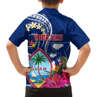 Personalised Guam Liberation Family Matching Off The Shoulder Long Sleeve Dress and Hawaiian Shirt Latte Stone and Guahan Seal Jungle Flower LT03 - Polynesian Pride