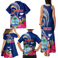 Personalised Guam Liberation Family Matching Tank Maxi Dress and Hawaiian Shirt Latte Stone and Guahan Seal Jungle Flower LT03 - Polynesian Pride