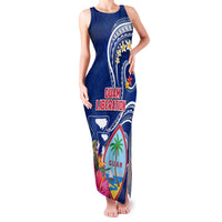 Personalised Guam Liberation Family Matching Tank Maxi Dress and Hawaiian Shirt Latte Stone and Guahan Seal Jungle Flower LT03 Mom's Dress Blue - Polynesian Pride