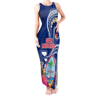 Personalised Guam Liberation Tank Maxi Dress Latte Stone and Guahan Seal Jungle Flower LT03 Women Blue - Polynesian Pride