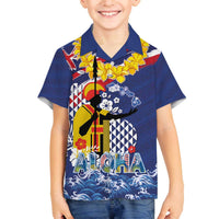 Hawaii King Kamehameha Day Family Matching Off The Shoulder Long Sleeve Dress and Hawaiian Shirt Lei Sea Waves Polynesian Tapa Pattern LT03 Son's Shirt Blue - Polynesian Pride