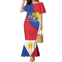 Philippines Independence Day Family Matching Mermaid Dress and Hawaiian Shirt Araw ng Kalayaan Polynesian Sun and YAKAN Pattern LT03 Mom's Dress Blue - Polynesian Pride