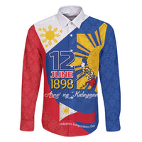 Philippines Independence Day Family Matching Tank Maxi Dress and Hawaiian Shirt Araw ng Kalayaan Polynesian Sun and YAKAN Pattern LT03 Dad's Shirt - Long Sleeve Blue - Polynesian Pride
