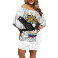 Philippines Eagle Week Off Shoulder Short Dress Polynesian Pattern Barong Style LT03 Women White - Polynesian Pride