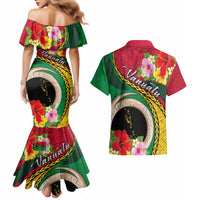 Vanuatu Tribal Boar Tusk Couples Matching Mermaid Dress and Hawaiian Shirt Tropical Plants with Namele and Melanesian Pattern LT03 - Polynesian Pride