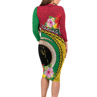 Vanuatu Tribal Boar Tusk Family Matching Long Sleeve Bodycon Dress and Hawaiian Shirt Tropical Plants with Namele and Melanesian Pattern LT03 - Polynesian Pride