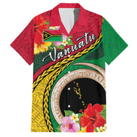 Vanuatu Tribal Boar Tusk Family Matching Off The Shoulder Long Sleeve Dress and Hawaiian Shirt Tropical Plants with Namele and Melanesian Pattern LT03 Dad's Shirt - Short Sleeve Red - Polynesian Pride
