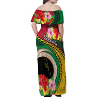 Vanuatu Tribal Boar Tusk Family Matching Off Shoulder Maxi Dress and Hawaiian Shirt Tropical Plants with Namele and Melanesian Pattern LT03 - Polynesian Pride