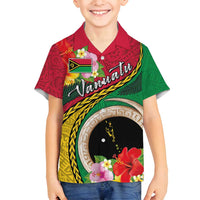 Vanuatu Tribal Boar Tusk Family Matching Off Shoulder Short Dress and Hawaiian Shirt Tropical Plants with Namele and Melanesian Pattern LT03 Son's Shirt Red - Polynesian Pride