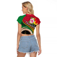 Vanuatu Tribal Boar Tusk Raglan Cropped T Shirt Tropical Plants with Namele and Melanesian Pattern LT03 - Polynesian Pride