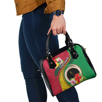 Vanuatu Tribal Boar Tusk Shoulder Handbag Tropical Plants with Namele and Melanesian Pattern