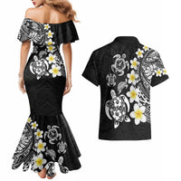 Hawaiian Plumeria Turtles Couples Matching Mermaid Dress and Hawaiian Shirt Polynesian Art Tattoo LT03 - Polynesian Pride