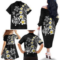 Hawaiian Plumeria Turtles Family Matching Off The Shoulder Long Sleeve Dress and Hawaiian Shirt Polynesian Art Tattoo LT03 - Polynesian Pride