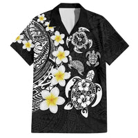 Hawaiian Plumeria Turtles Family Matching Off The Shoulder Long Sleeve Dress and Hawaiian Shirt Polynesian Art Tattoo LT03 Dad's Shirt - Short Sleeve Black - Polynesian Pride