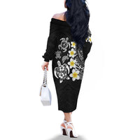 Hawaiian Plumeria Turtles Family Matching Off The Shoulder Long Sleeve Dress and Hawaiian Shirt Polynesian Art Tattoo LT03 - Polynesian Pride